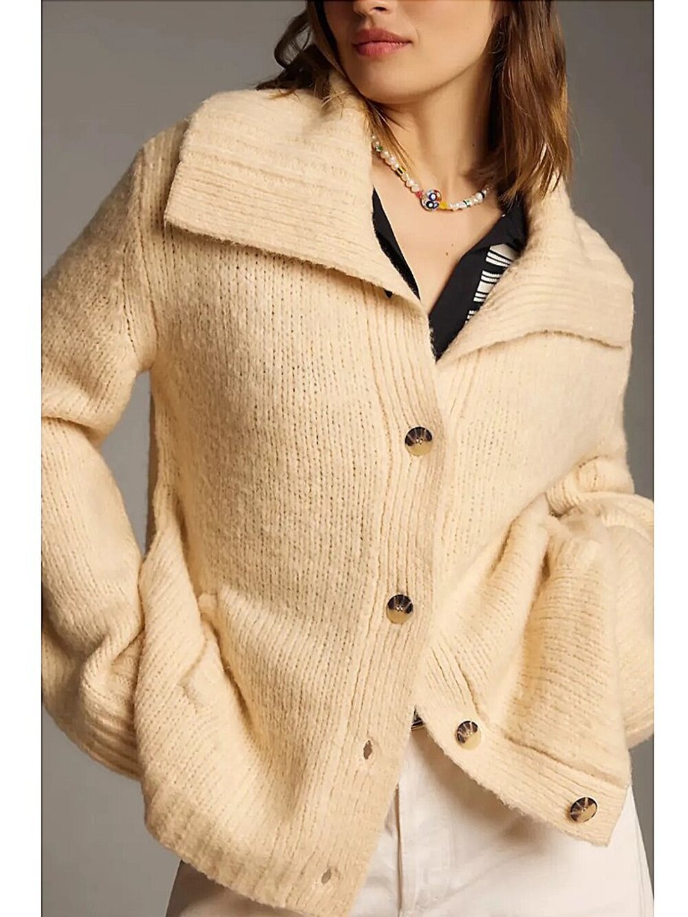 Maeve Anthropologie Wool-Blend Chunky Cardigan Sweater Jacket Coatigan Boho - M